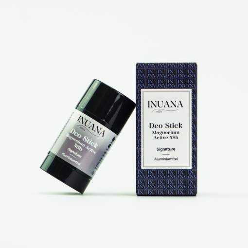Deo Stick Magnesium Active 48h Signature als Deodorant von INUANA neben der passenden Umverpackung