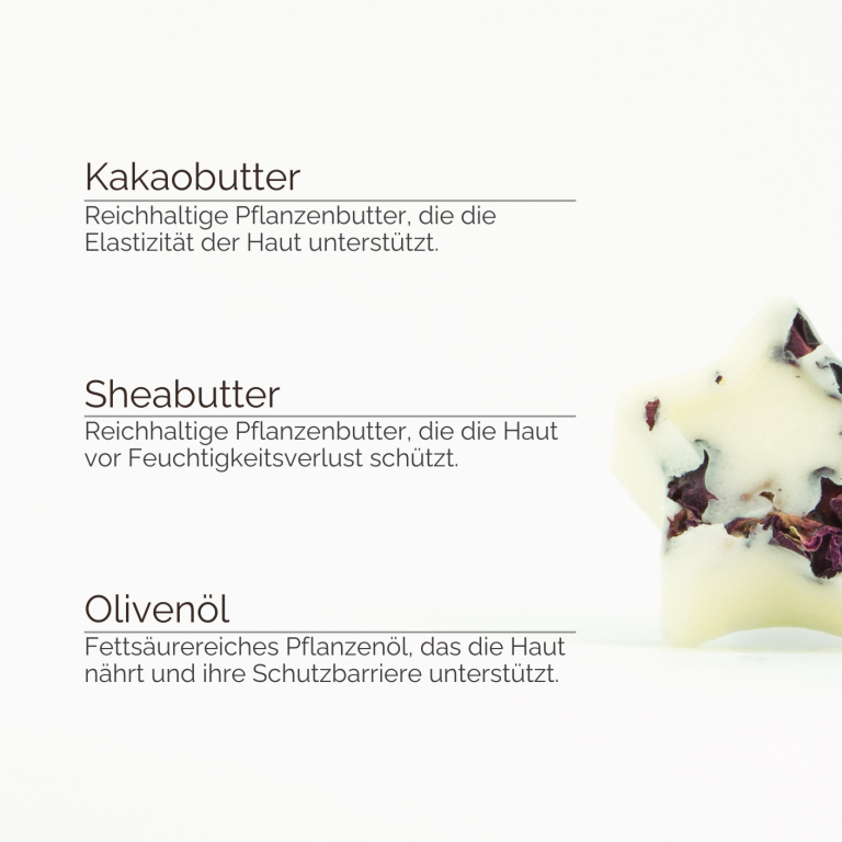 Übersicht natürlicher Inhaltsstoffe für den Badestern Sakura Flower & Rice von INUANA
